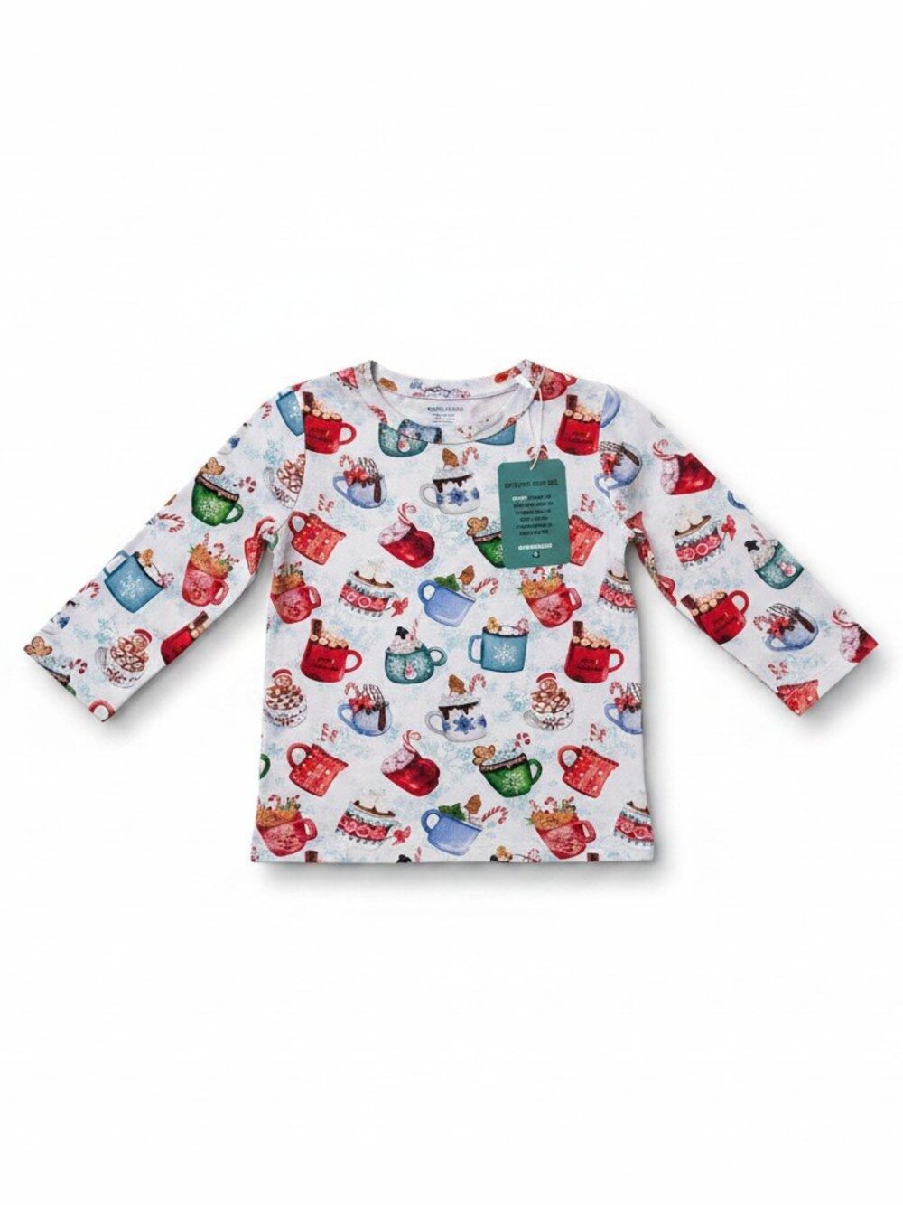 Minikin Mischief Boys Girls Long Sleeve Hot Cocoa Christmas Pajama Top 12-18M